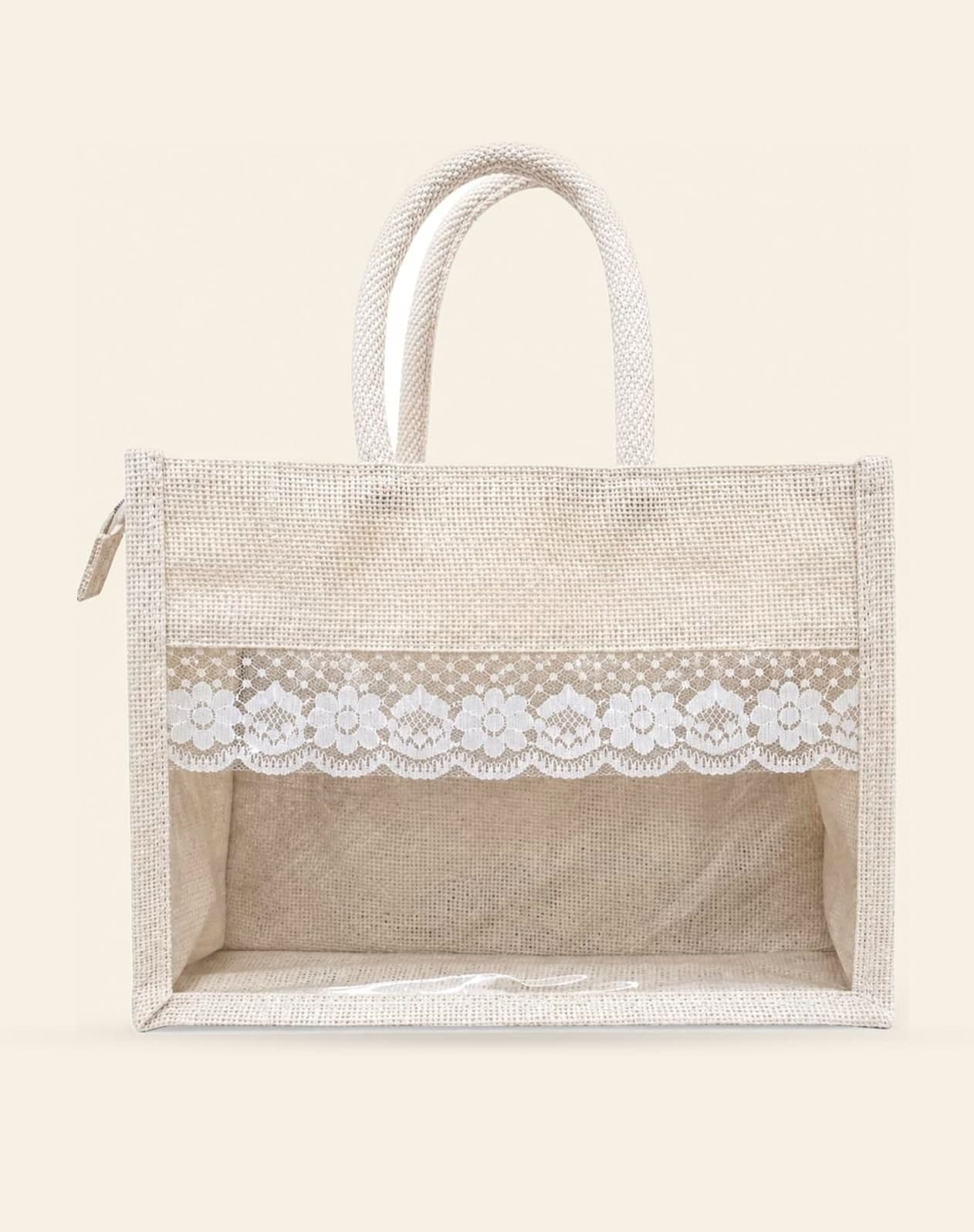 Lunch Tote with Lace Window by HuskWorks, a jute lunch bag