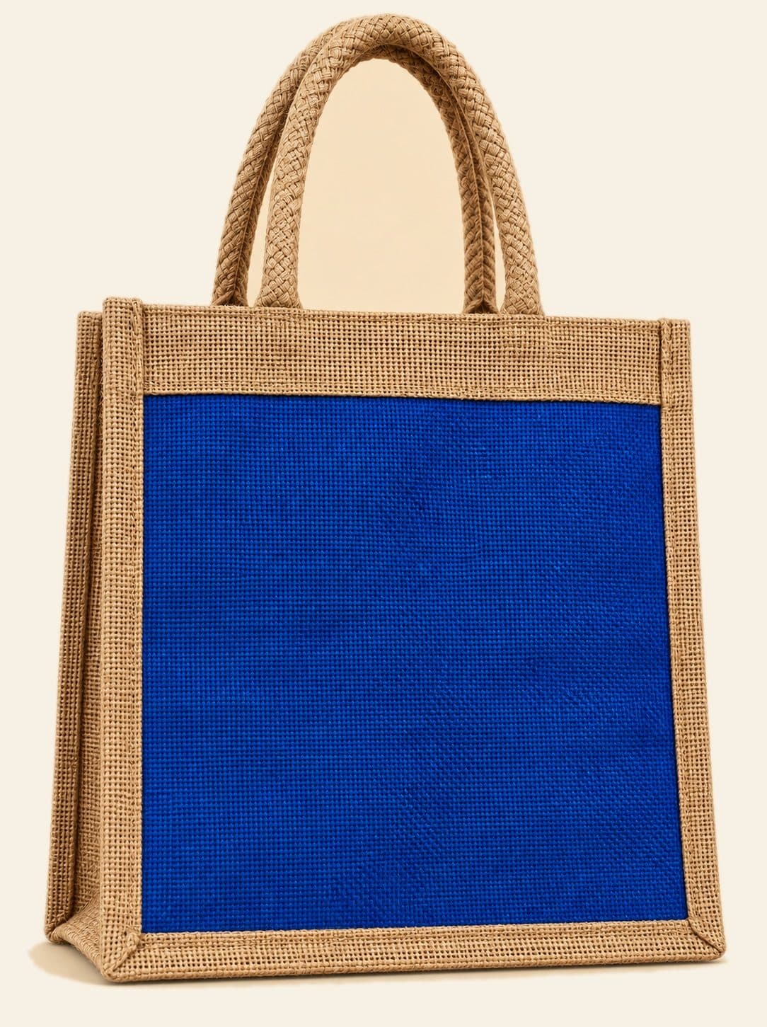Blue Panel Tote — handmade jute bag by HuskWorks, available for bulk and custom-branded orders