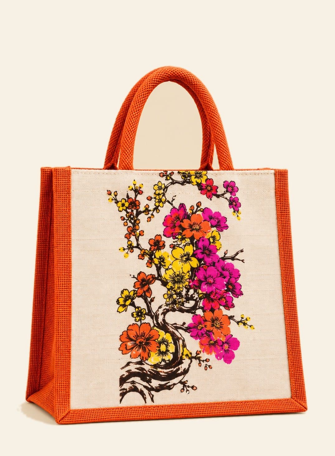Blossom Tree Tote — handmade jute bag by HuskWorks, available for bulk and custom-branded orders
