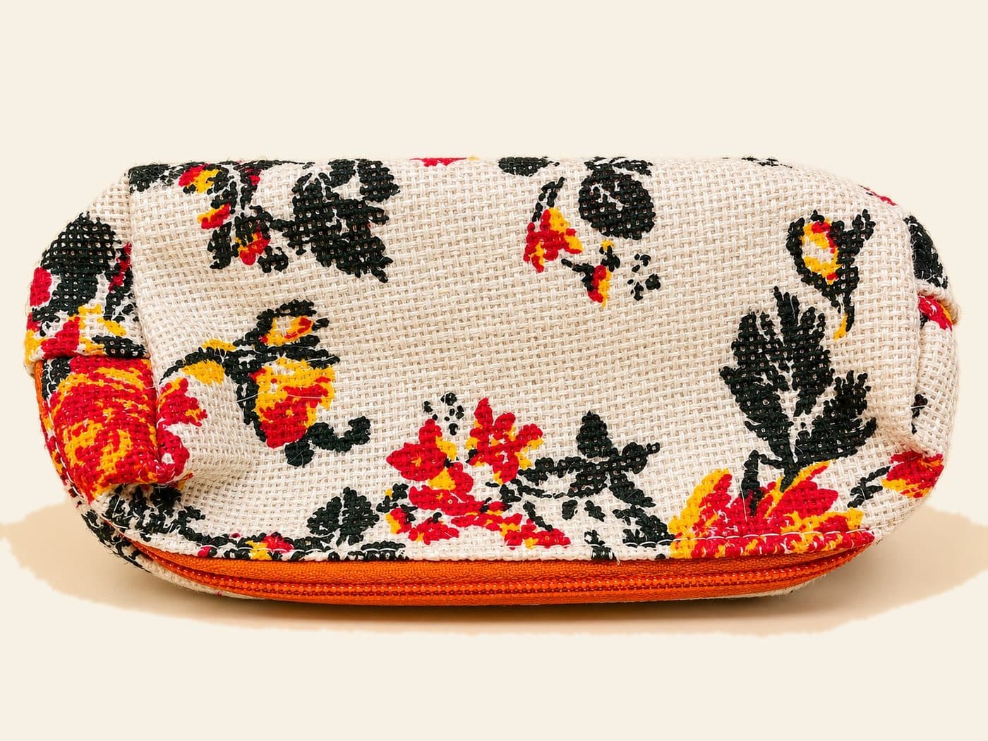 Floral Cosmetic Pouch — handmade jute bag by HuskWorks, available for bulk and custom-branded orders