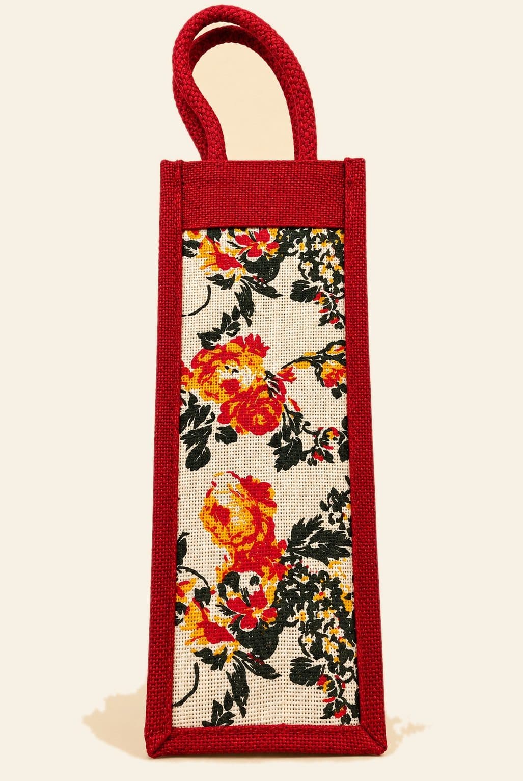 Floral Wine Bag — handmade jute bag by HuskWorks, available for bulk and custom-branded orders