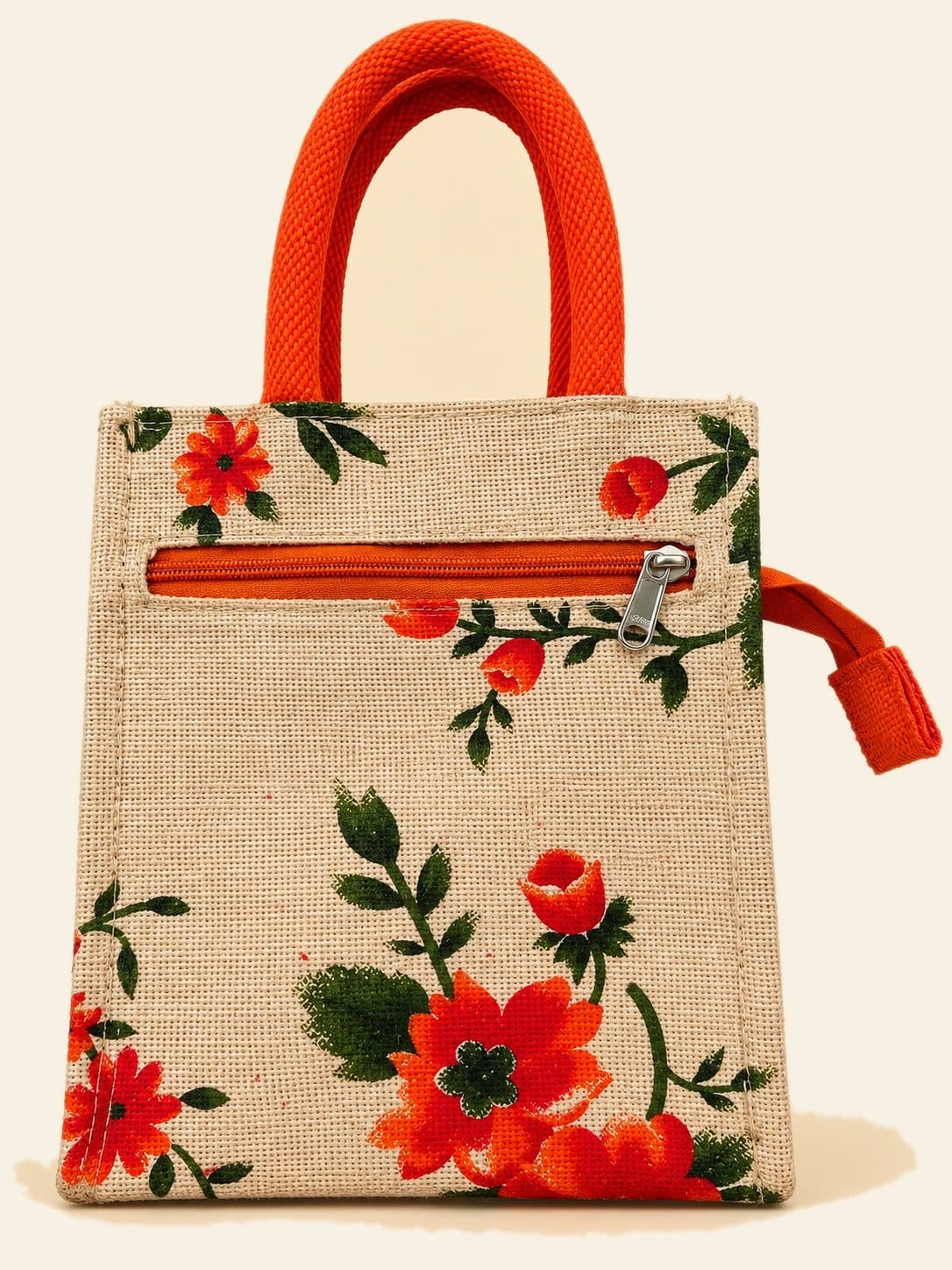 Floral Zip Tote — handmade jute bag by HuskWorks, available for bulk and custom-branded orders