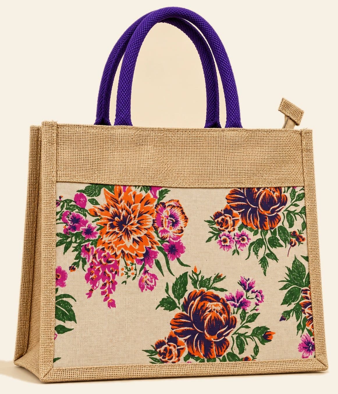 Floral Gusset Tote — handmade jute bag by HuskWorks, available for bulk and custom-branded orders