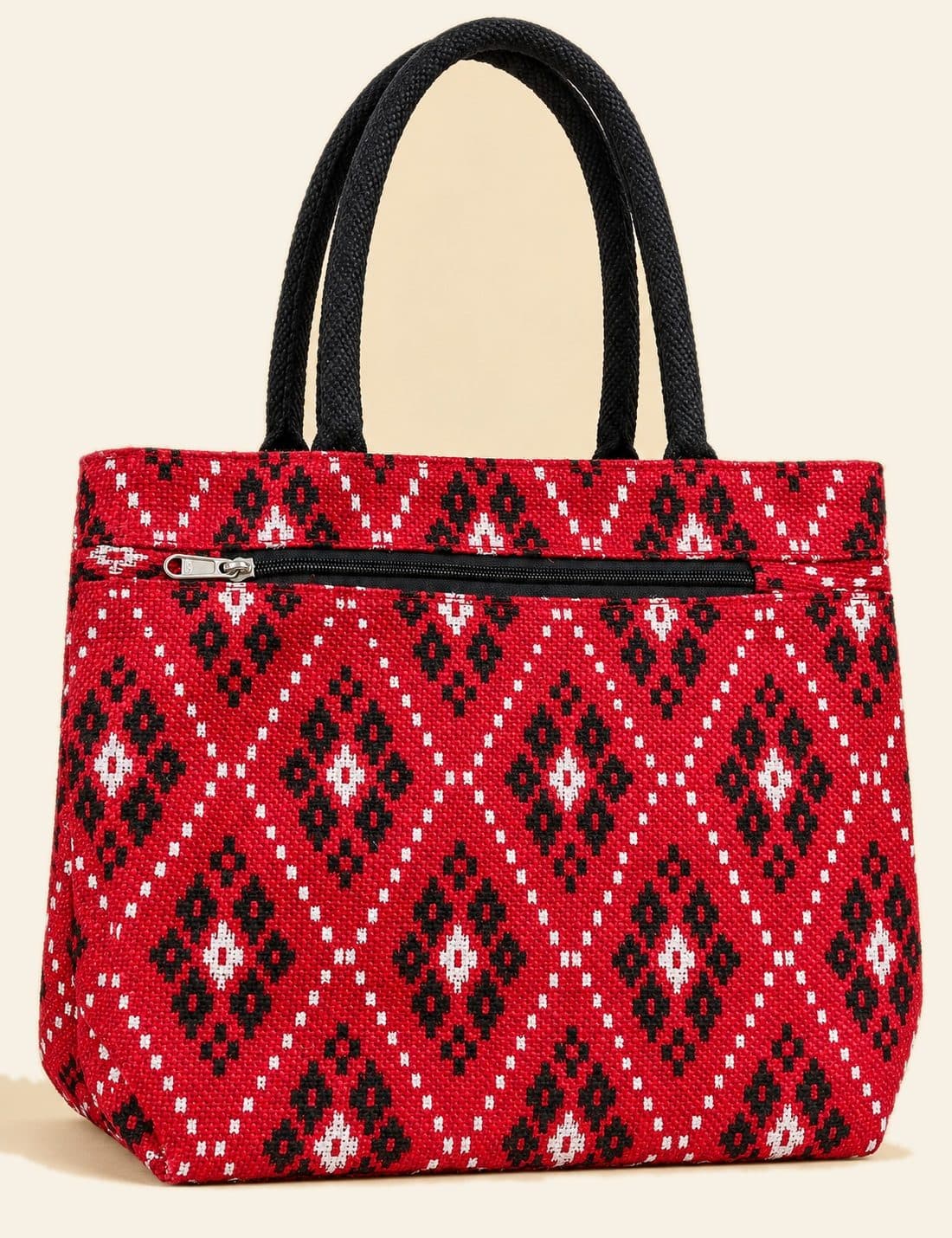 Ikat Tote (Black Trim) — handmade jute bag by HuskWorks, available for bulk and custom-branded orders