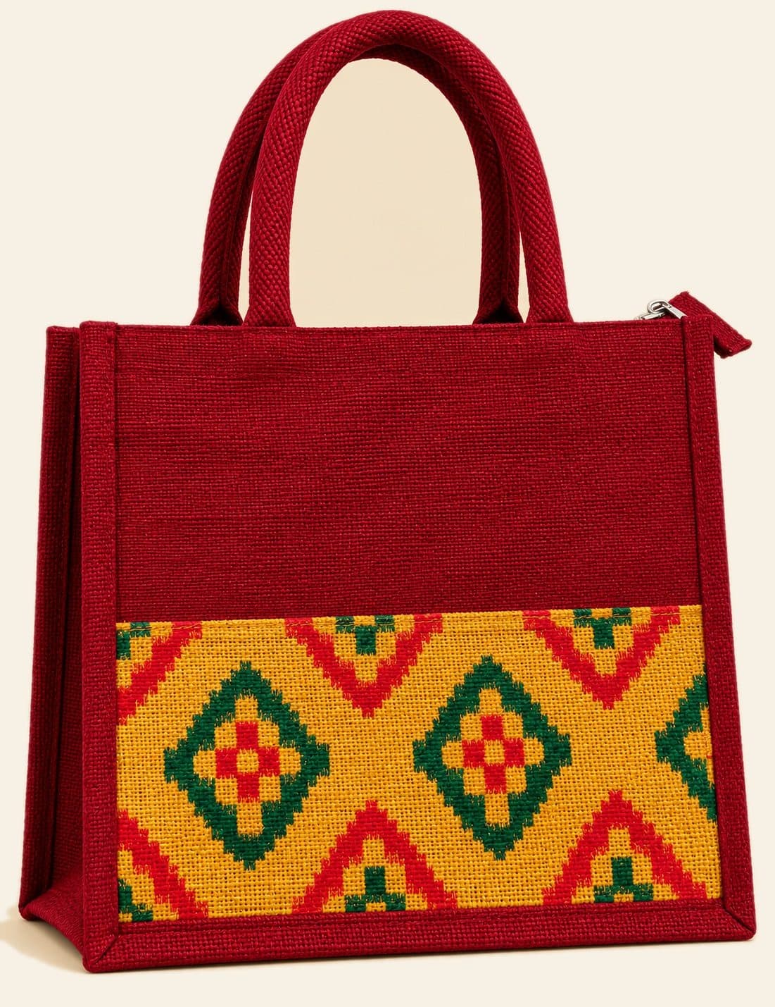Ikat Diamond Tote — handmade jute bag by HuskWorks, available for bulk and custom-branded orders